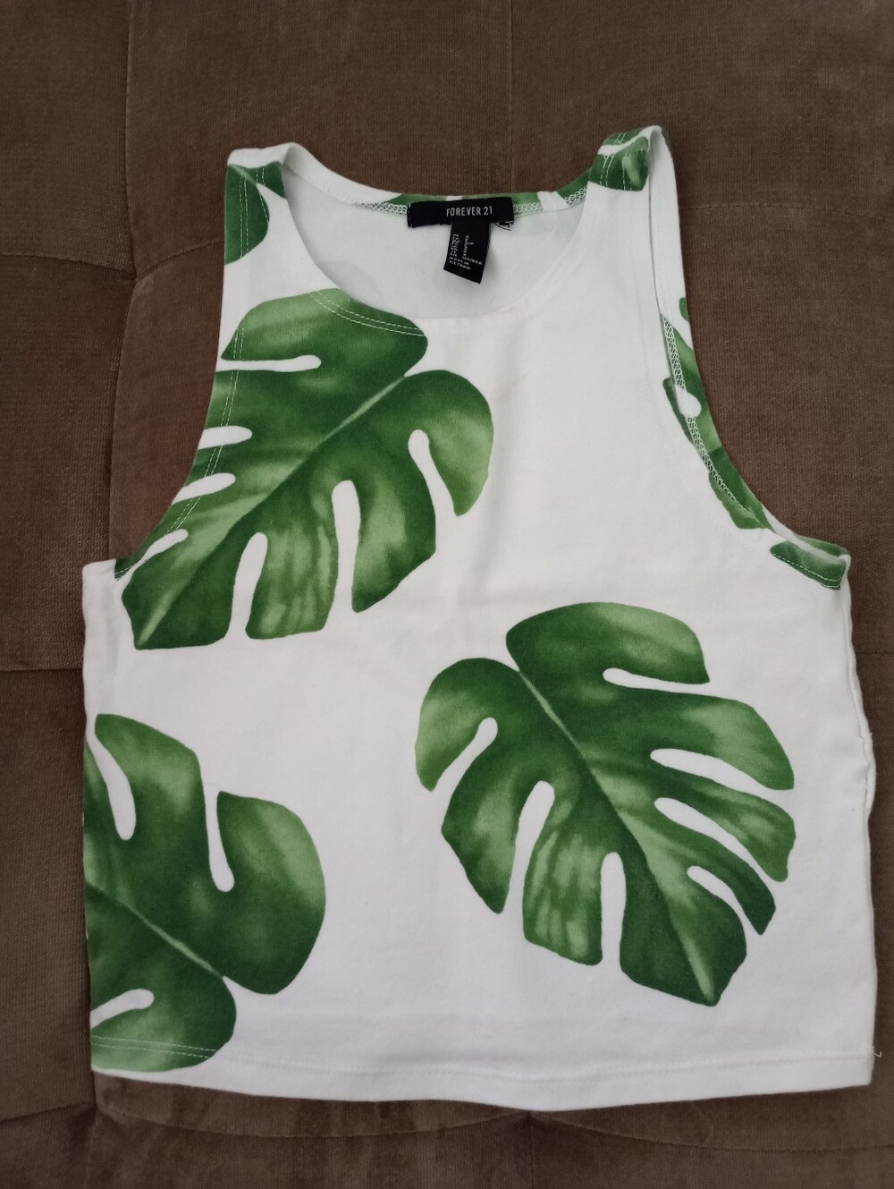 Adult - Forever 21 White Tank Top W/Leaf Print